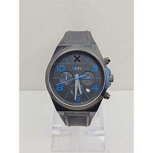 XNY by Seiko Chronograph Watch 46mm Black Blue Date Rubber Strap New Battery